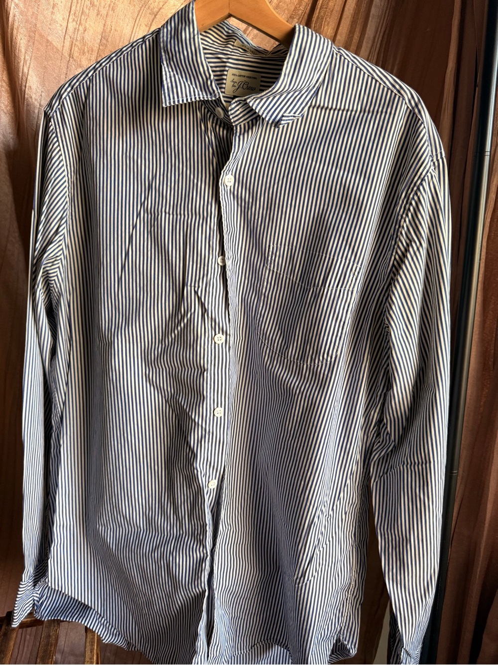 J.Crew Mens Classic Fit Striped Cotton Button Down Shirt Blue White Size L